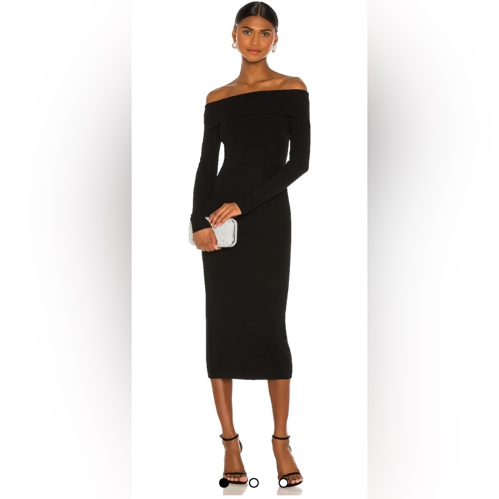 NWT Bardot Off Shoulder Long Sleeve Bodycon Ponte Knit Midi dress in Black
